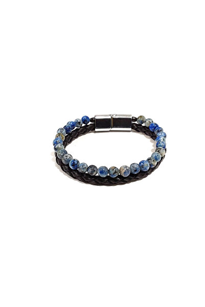 Herşey Nota سوار رجالي من الجلد المحبوك باللون الأسود مع حجر السوداليت - تصمي...