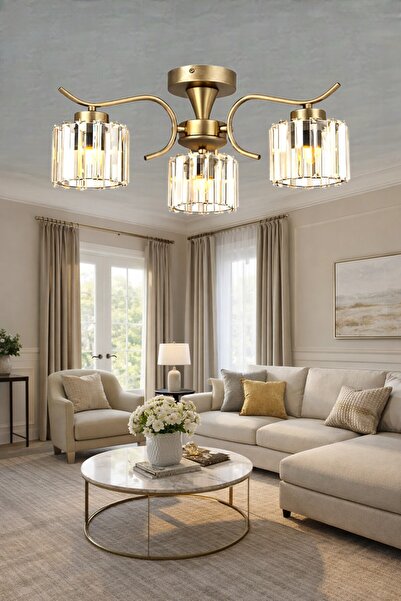 ESSLİGHT Miliç 3’lü Eskitme Kristal Taşlı Modern Salon Mutfak Yatak Odası Avi...