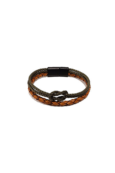 Herşey Nota Khaki – Tan Color Knitted Knotted Genuine Leather Men's Bracelet ...