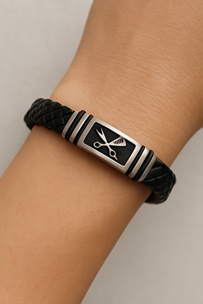 Herşey Nota سوار جلدي محبوك للجنسين بتصميم مقص ومشط – تصميم حلاق بتفاصيل من ا...