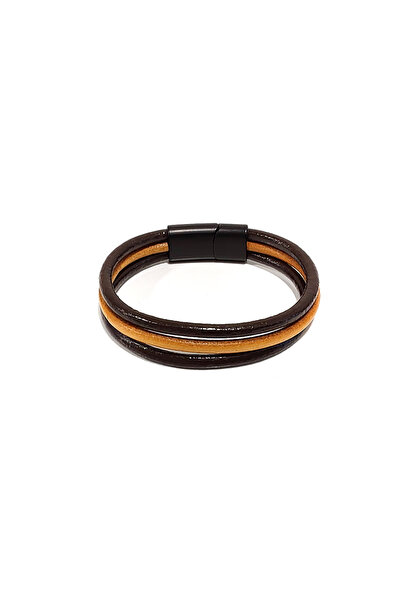 Herşey Nota Masculine Line Brown Tan Genuine Leather Men's Bracelet |   Moder...