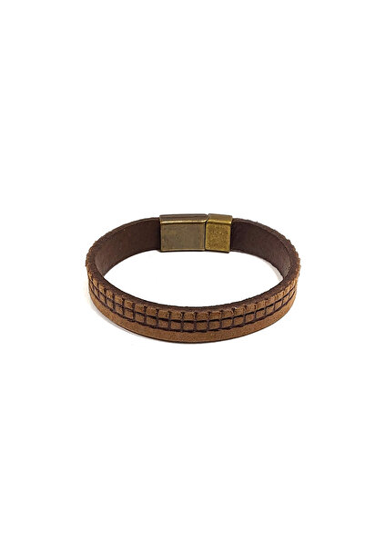 Herşey Nota Brown Textured Genuine Leather Men's Bracelet |   Stylish and Mod...
