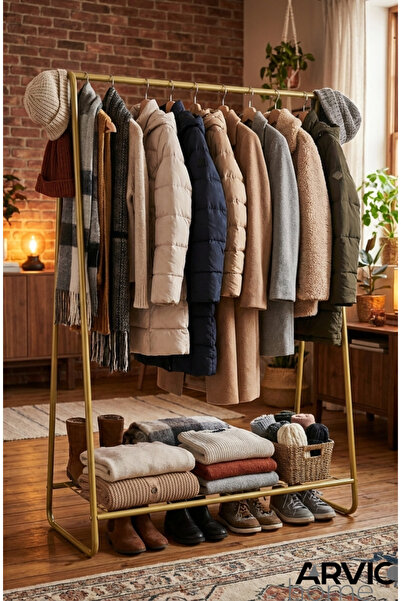 ARVİONHOME Metal Elbise Askılığı ve Dayanıklı Raflı Giysi Standı-Kıyafet Orga...