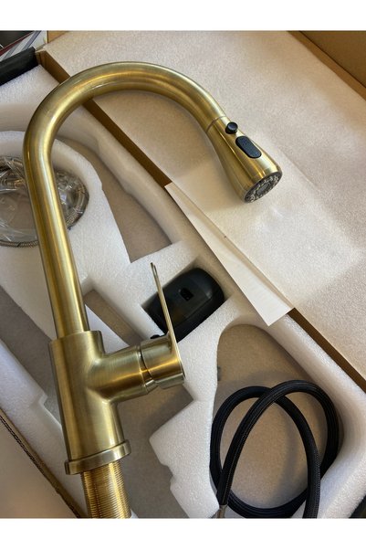 EMFA AKSESUAR Matte Gold Vintage Spiral Kitchen Faucet - Antique Kitchen Sink Faucet - Matte Gold Brass Kitchen Faucet