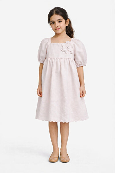 Gingersnaps فستان بناتي سادة بتصميم زهور على الصدر