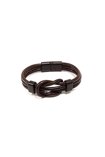 Herşey Nota Light Brown Men's Leather Knot Model Bracelet |   Genuine Leather...
