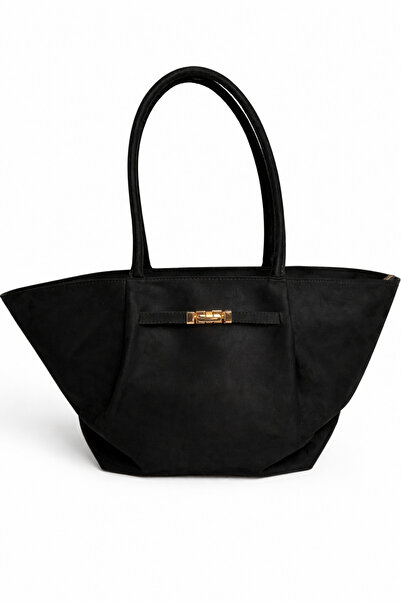 JUST WOMAN Women's Black Suede Large Tote Shoulder Bag