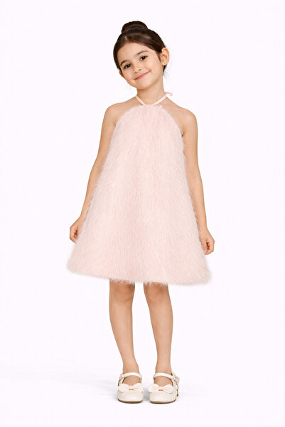 Gingersnaps فستان بناتي بلون سادة مع حزام للرقبة