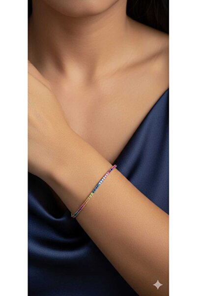 Papatya Silver 925 Ayar Gümüş Renkli Taşlı Su Yolu Bileklik.rose.gold.rodaj