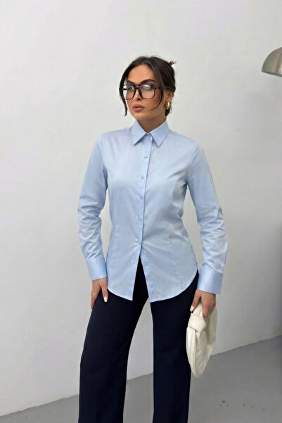 spirituel قميص نسائي 100% قطن من الساتان الفاخر، بأكمام طويلة وأزرار، تصميم ضيق