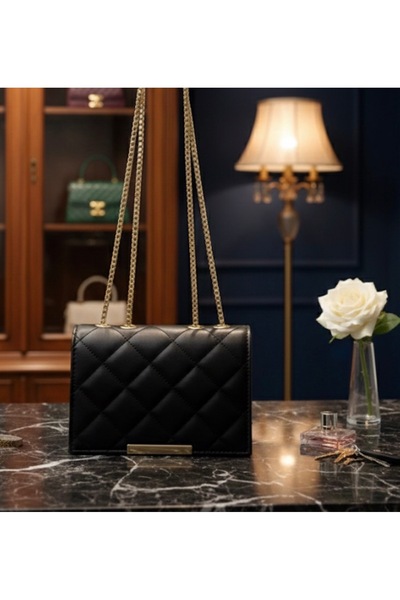 addy Siyah Kapitone Desenli Gold Zincir Askılı Omuz Ve El Çantası