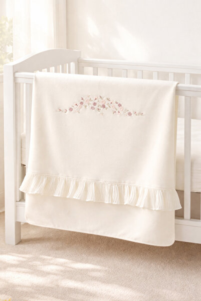 Mert Baby Floral Embroidered Pleated Detailed Organic Double Layer Baby Blank...