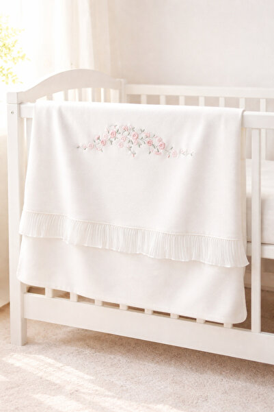 Mert Baby Floral Embroidered Pleated Detailed Organic Double Layer Baby Blank...