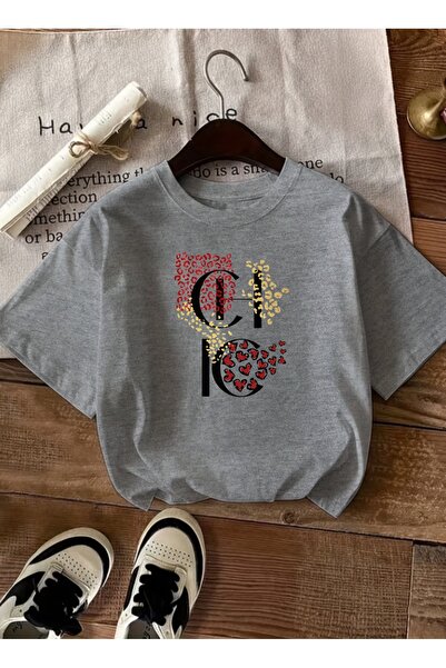 caddekombin Design elegant pentru femei CHIC Written guler rotund Gri tricou