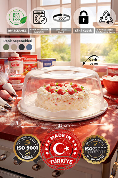 Sunplast 35 cm Yuvarlak Kek, Pasta, Börek Taşıma Piknik Gezi İçin Kutu, Geçme...