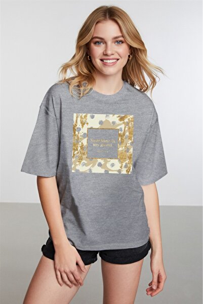 caddekombin Aur pentru femei cu imprimeu Sunshine Written Grey tricou