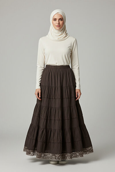 ECE GİYİM 0KADIN BELİ LASTİKLİ KATLI ÇİNGENE ETEK