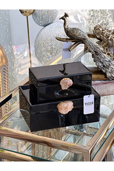 YASAR CONCEPT Stonelith Decorative Glass Box Set Black
