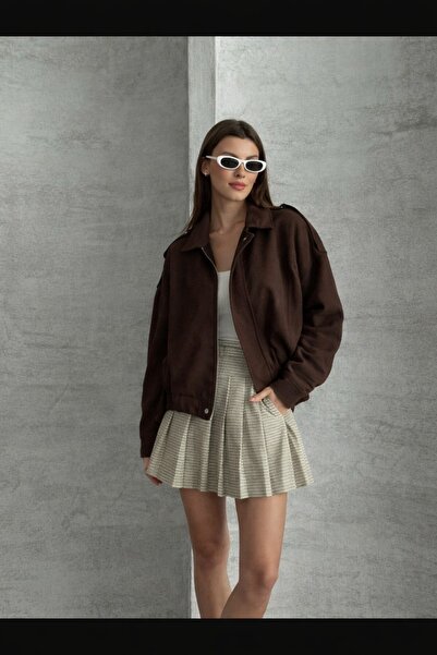 Butik Kadın Giyim Süet Bomber Kahverengi Ceket