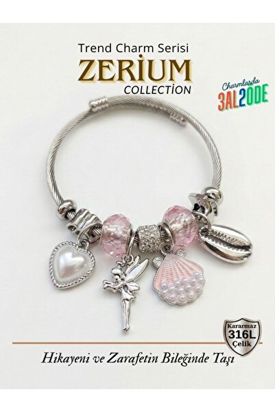 ZERİUM Modern Çelik Şık Kadın Charm Bileklik Aşk Meleği