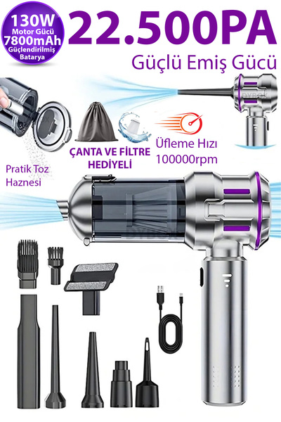 Dybox 22500pa Güçlü Portatif Vakumlu Kablosuz Üflemeli Mini Araç Süpürgesi