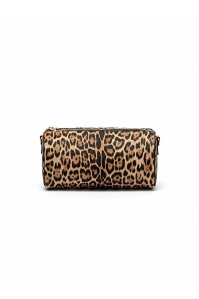 LAUGH BAG Leopar Desenli Siyah Yan Detaylı Silindir Baget İçi Cepli Kol ve Om...