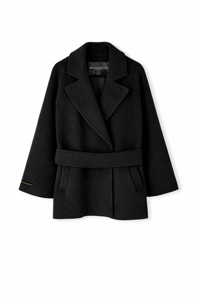 Perryes Palton negru cu cusut cu curea dublu - pardesiu dama