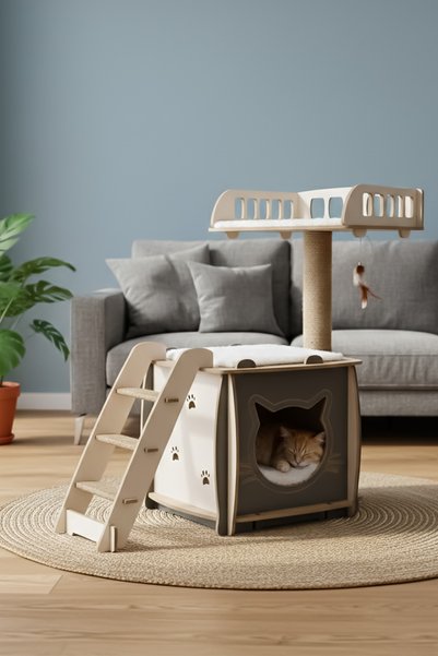 Patihomes Kedi Tırmalama Oyun Evi XL Yataklı Kedi Tırmalama Tahtası