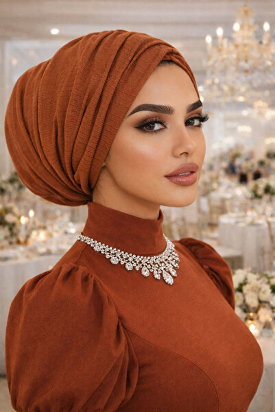 Aişe tesettür Căciulă tricotată subțire, cu șnur, lejeră, de culoare cafenie