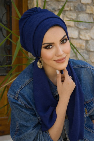 Aişe tesettür Koyu Lacivert Atkılı Tesettür Bone