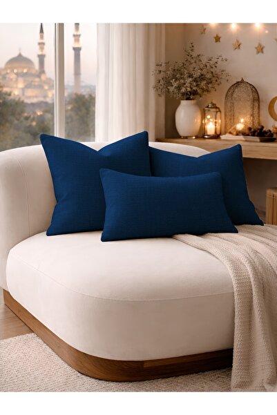 Perle Navy Blue Linen Textured Decorative Throw Pillow Cover |   Modern Livin...