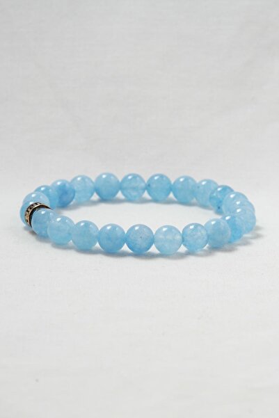 hmgtaş Doğaltaş Akuamarin Taşı Charm Bileklik Şık Enerji Stres Başarı Bilekliği