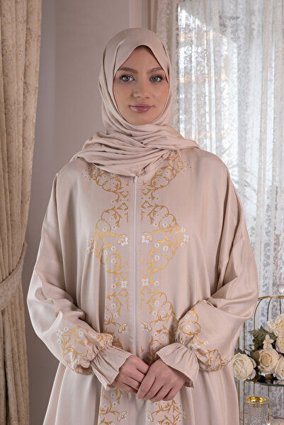 tulteks Women's Zippered One-Piece Leaf Embroidered Prayer Dress