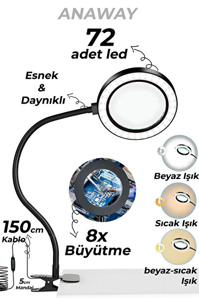 anaway shopping Büyüteçli Led Lamba, Işık ve Standlı Büyüteç, 3 Ayarlanabilir...