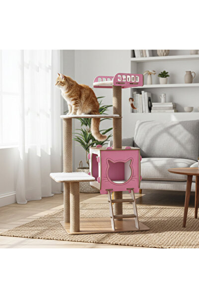 Patihomes بيت قطط متعدد الطوابق مع سرير كبير الحجم باللون الوردي