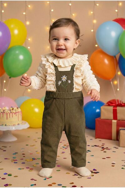 yukobaby bebeğiniz için en doğalı Baby Girl Holiday Floral Embroidered Scallo...