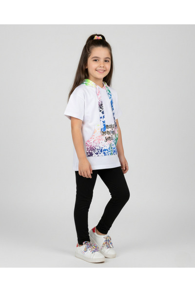 Egelite PANTALON DE VARĂ PENTRU FETE 6-7-8-9-10 ANI CU GLUGĂ CU JAMBIE DE VARĂ