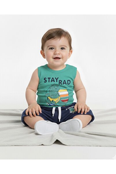 VOY KİDS Baby Boy 6-9-12-18-24 Months Summer Suit with Zero Sleeve Straps