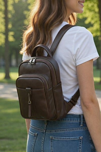 Mocikon Hakiki Deri, Unisex 3 Bölmeli Fitilli El,Vücut ve Sırt Çantası