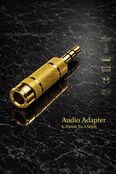 nelerbulurum محول جاك ذهبي اللون - محول جاك من كبير إلى صغير (يحول من 6.3 ملم...