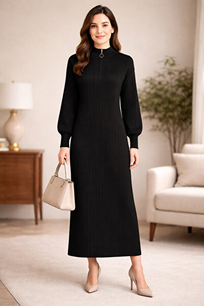 semela Rochie lungă cu croială dreaptă și detalii cu fermoar (130 cm)