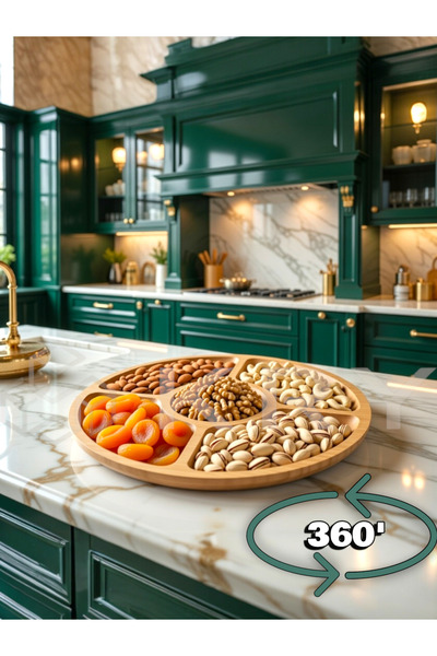 KRY Bambu 5 Bölmeli Döner Sunumluk – Döner Mekanizmalı Çerezlik & Kahvaltılık...