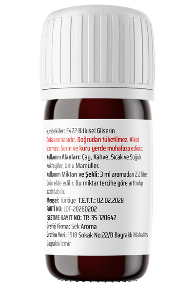 Sek Aroma Doğal Bitkisel Gliserin Yağı 15 ML (5 LİTREYE UYUMLU)