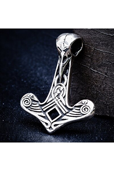 voyageaccessory Masculine Design Viking Thor Hammer Pendant with Raven Motif ...
