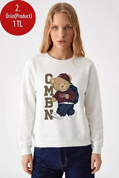 COMBİNE MİCHAİL Hanorac de damă CMBN cu imprimeu ursuleț, ecru