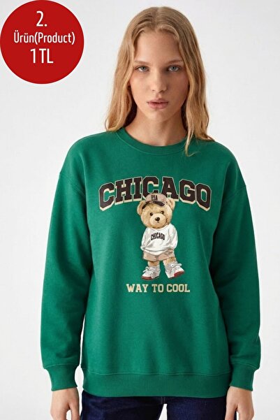 COMBİNE MİCHAİL Hanorac verde cu imprimeu Chiacago Bear pentru femei