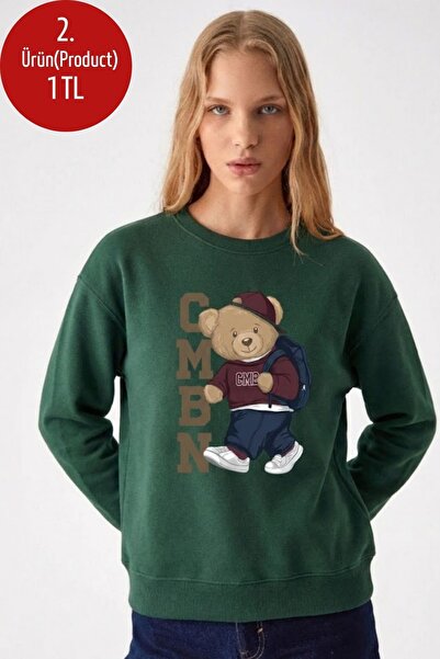 COMBİNE MİCHAİL Hanorac verde închis cu imprimeu ursuleț CMBN pentru femei