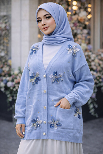 AVSARWEAR Γυναικεία Ζακέτα Πλεκτό με Λουλούδια από Τούλι και Πέρλες -AVSARWEAR