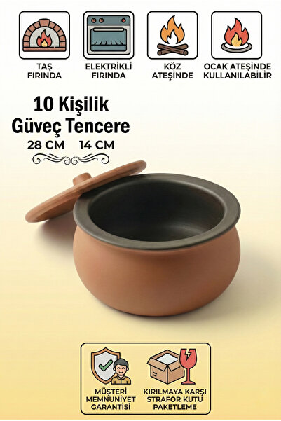 HerşeyTopraktan Toprak Güveç Büyük Aile Boy 8-10 Kişilik Güveç Kapağı Hediyeli