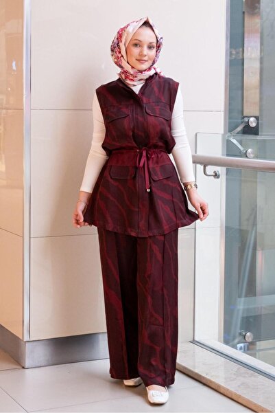 Ghisa Kamuflaj Desenli Bel Büzgülü Yelek Pantolon Takım